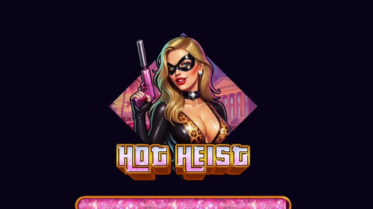 Tampilan visual slot Hot Heist dengan tema neon dan peralatan perampokan