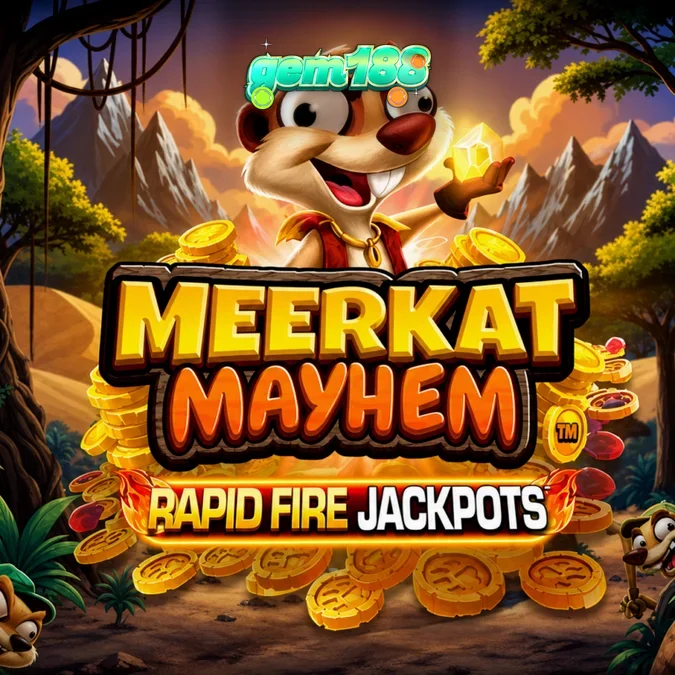 Tampilan visual slot Meerkat Mayhem dengan tema petualangan gurun